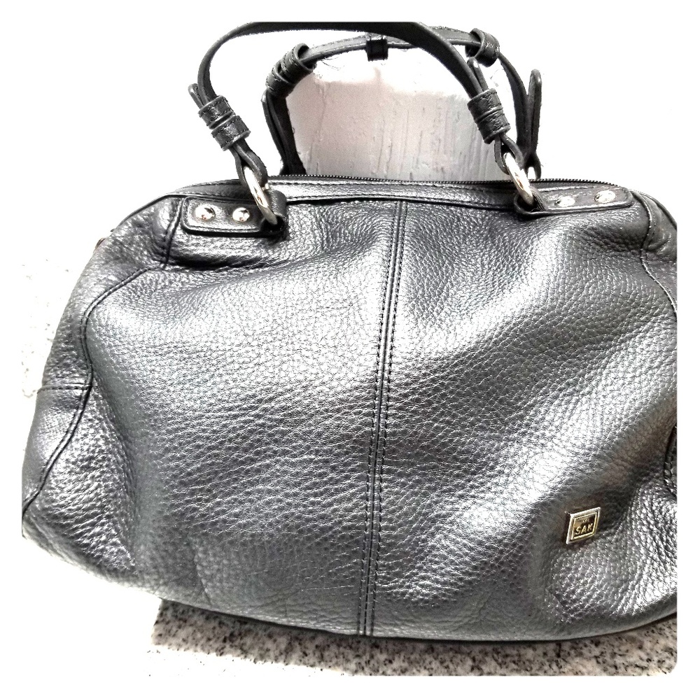 black leather handbag